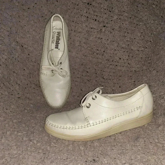 Vintage CLARKS WALLABEE QUARTZ-ALBERTA-IRELAND-Beige Leather-Rare-Sz10-Excellent